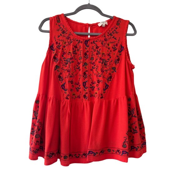 Umgee Red Sleeveless Embroidered Boho Tank Top With Floral Detailing Womens - Picture 9 of 12